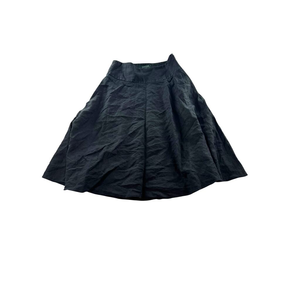 Lauren Ralph Lauren Black Linen Skirt 2 A-Line Midi Quiet Luxury Minimalist